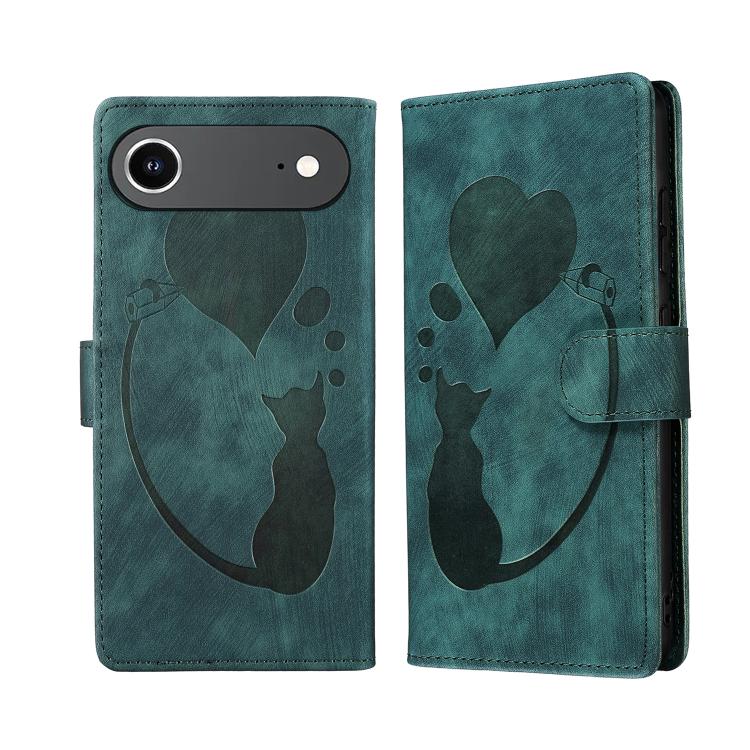 Pen Heart Cat Embossed Leather Phone Case