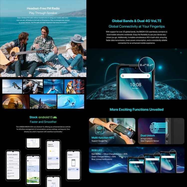 UMIDIGI BISON X20, 6GB+128GB, Face ID & Side Fingerprint Identification, 6.53 inch Android 13 MediaTek Helio P60