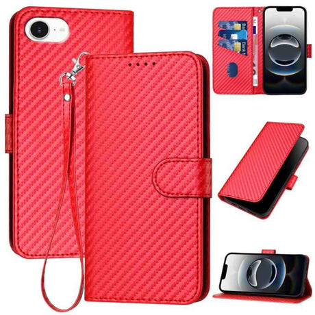 YX0070 Carbon Fiber Buckle Leather Phone Case with Lanyard