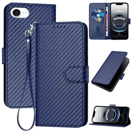 YX0070 Carbon Fiber Buckle Leather Phone Case with Lanyard
