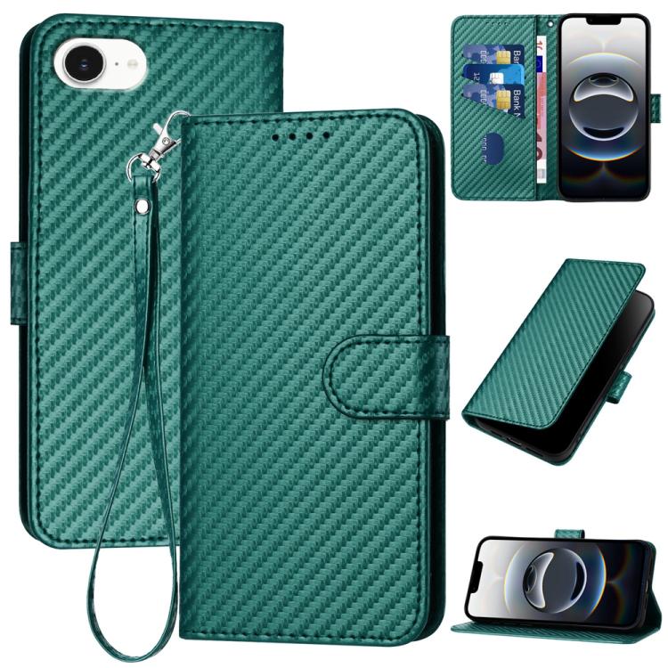 YX0070 Carbon Fiber Buckle Leather Phone Case with Lanyard
