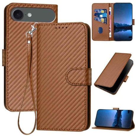 YX0070 Carbon Fiber Buckle Leather Phone Case with Lanyard