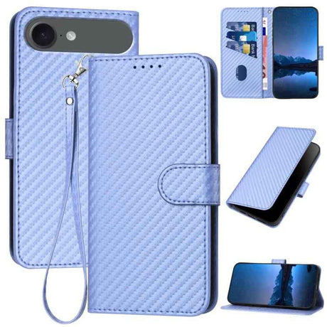 YX0070 Carbon Fiber Buckle Leather Phone Case with Lanyard