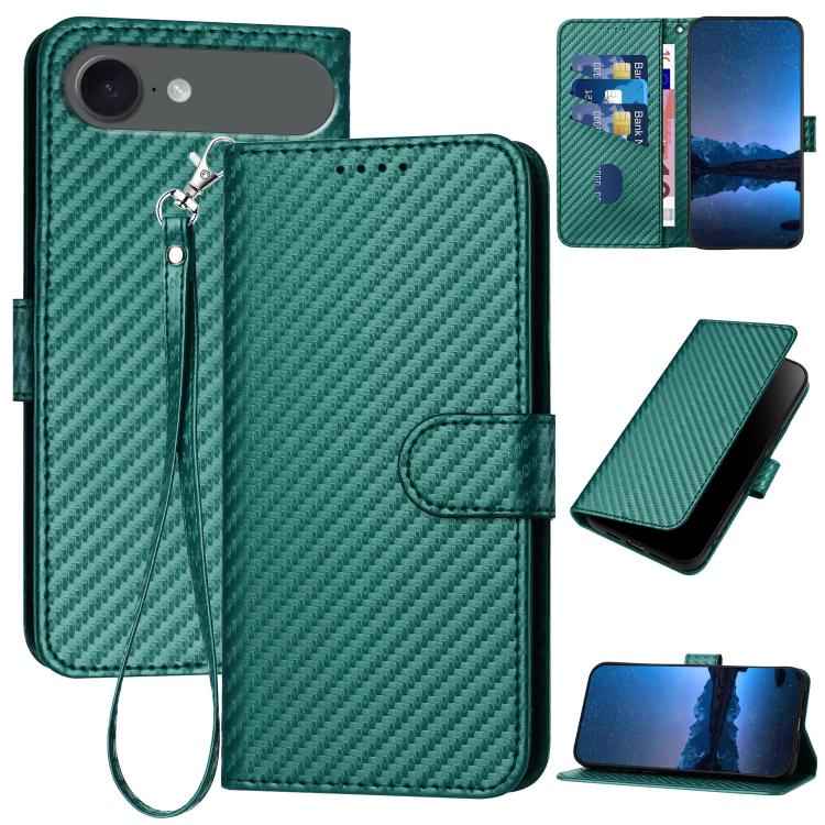 YX0070 Carbon Fiber Buckle Leather Phone Case with Lanyard