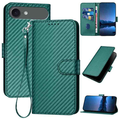 YX0070 Carbon Fiber Buckle Leather Phone Case with Lanyard