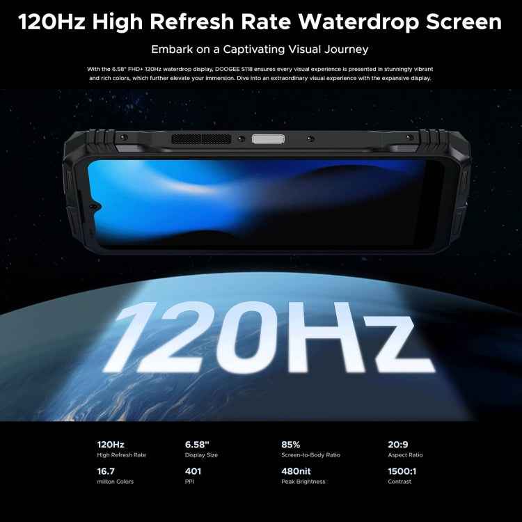 DOOGEE S118 Rugged Phone, 6.58 inch, 8GB+512GB, 10800mAh, Android 14 MediaTek Helio G99