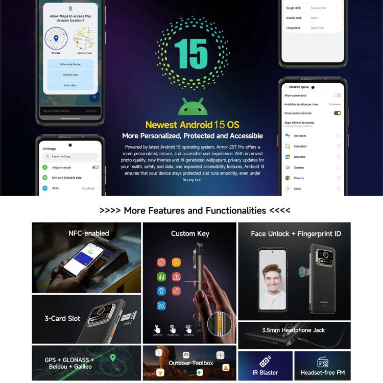 Teléfono robusto Ulefone Armor 25T Pro con imagen térmica, pantalla de 6,78 pulgadas, Android 14, MediaTek Dimensity 6300, red 5G, NFC