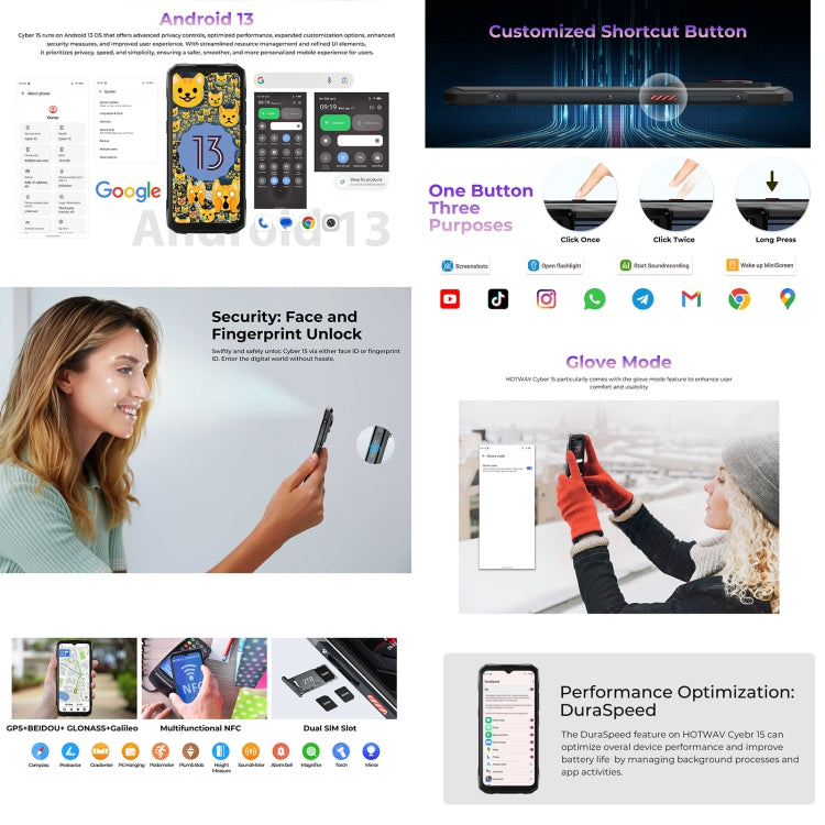 HOTWAV Cyber 15 Rugged Phone - IP68/IP69K Waterproof, 6.6" Android 13, MediaTek Helio G99, 12GB RAM, 256GB Storage, 6280mAh Battery, 4G, NFC, OTG
