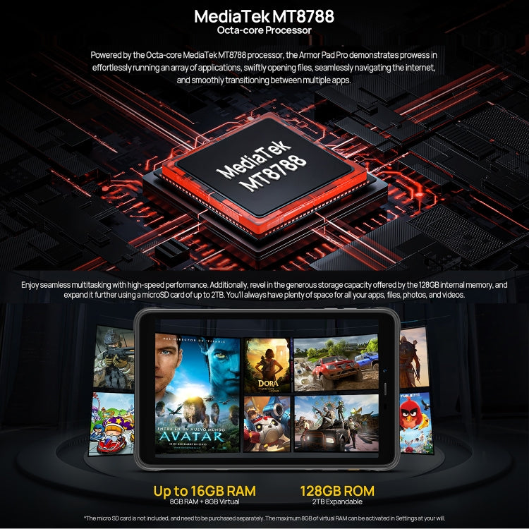 Tableta robusta Ulefone Armor Pad Pro de 8 pulgadas, Android 13, MediaTek MT8788, ocho núcleos, red 4G, enchufe de la UE