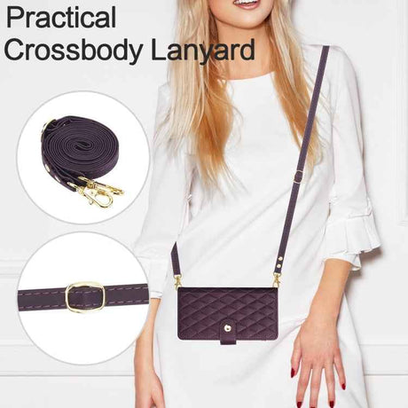 YM016 Rhombic Zipper Card Wallet Leather Phone Case with Lanyard