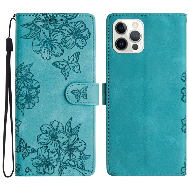 Cherry Blossom Butterfly Skin Feel Embossed PU Phone Case
