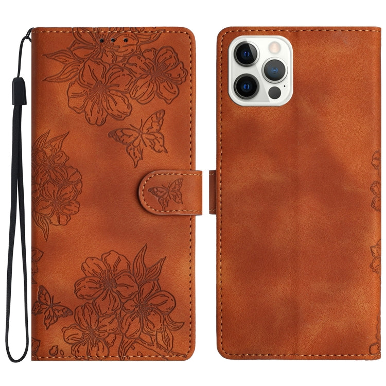 Cherry Blossom Butterfly Skin Feel Embossed PU Phone Case