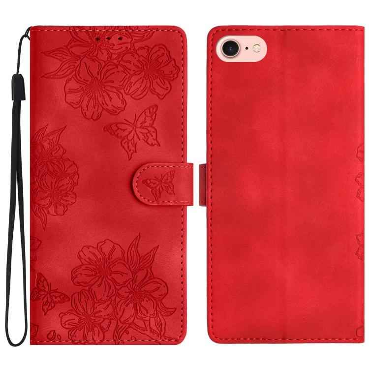 Cherry Blossom Butterfly Skin Feel Embossed PU Phone Case