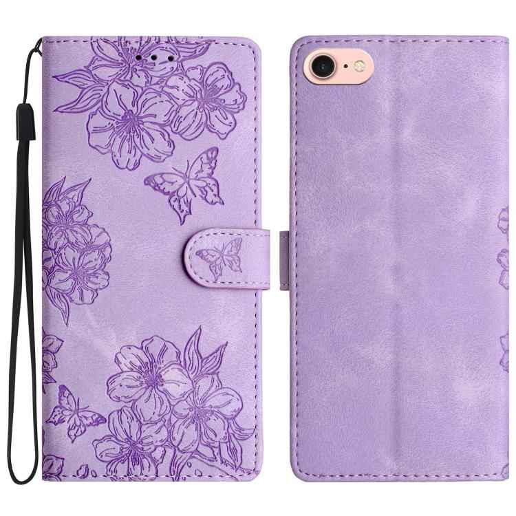 Cherry Blossom Butterfly Skin Feel Embossed PU Phone Case