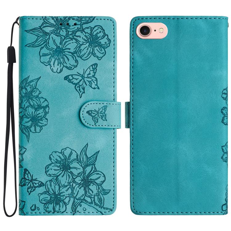 Cherry Blossom Butterfly Skin Feel Embossed PU Phone Case