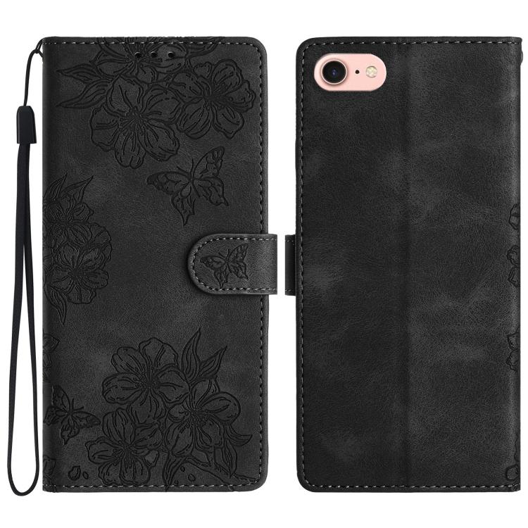 Cherry Blossom Butterfly Skin Feel Embossed PU Phone Case