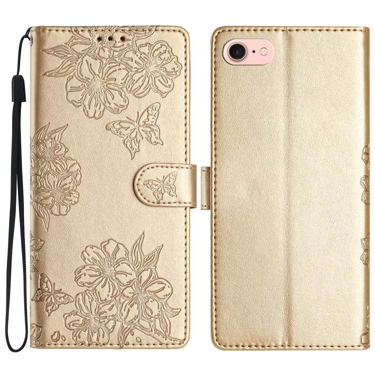 Cherry Blossom Butterfly Skin Feel Embossed PU Phone Case