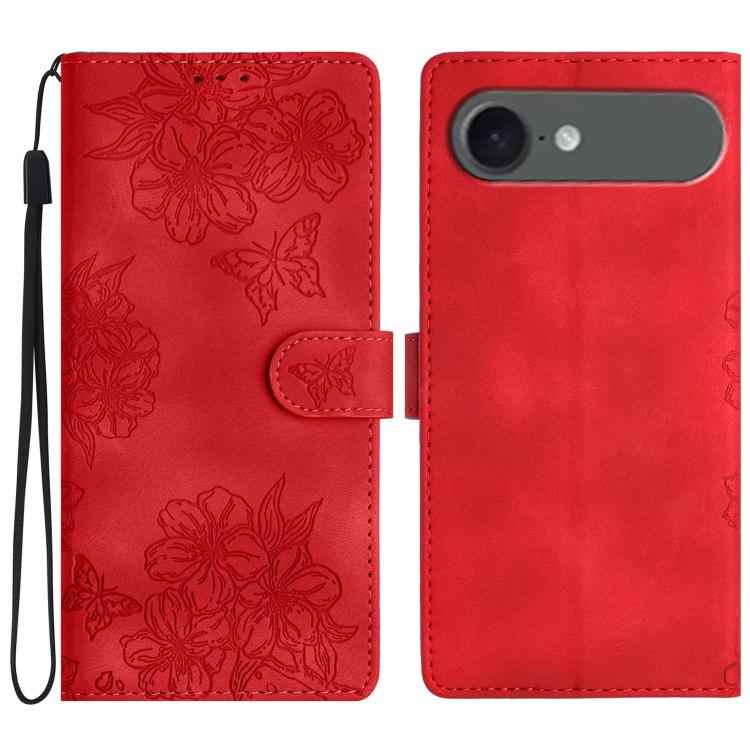 Cherry Blossom Butterfly Skin Feel Embossed PU Phone Case
