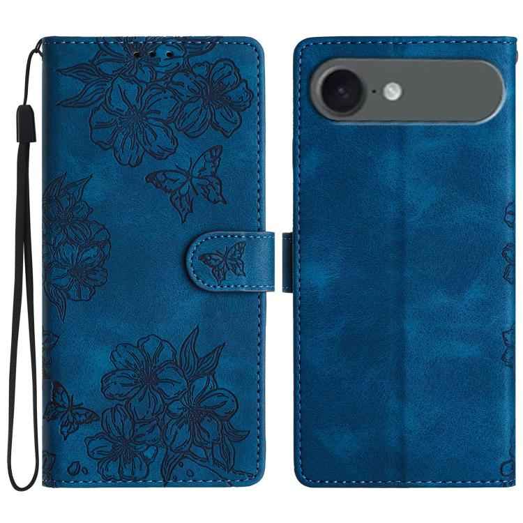 Cherry Blossom Butterfly Skin Feel Embossed PU Phone Case