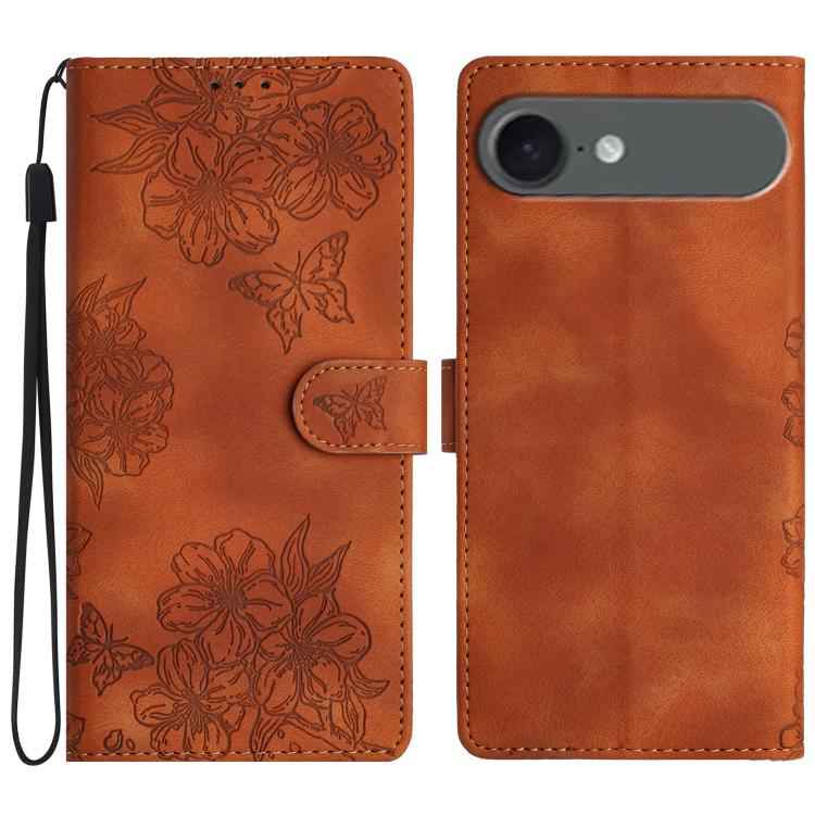 Cherry Blossom Butterfly Skin Feel Embossed PU Phone Case