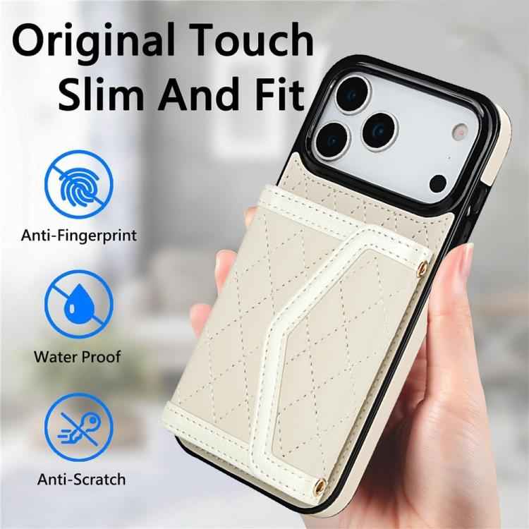 Splicing Rhombic Texture Card Bag Phone Case with Long Lanyard