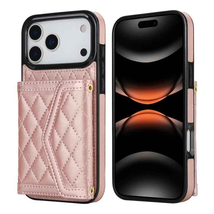 Splicing Rhombic Texture Card Bag Phone Case with Long Lanyard