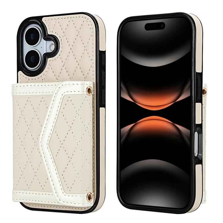 Splicing Rhombic Texture Card Bag Phone Case with Long Lanyard