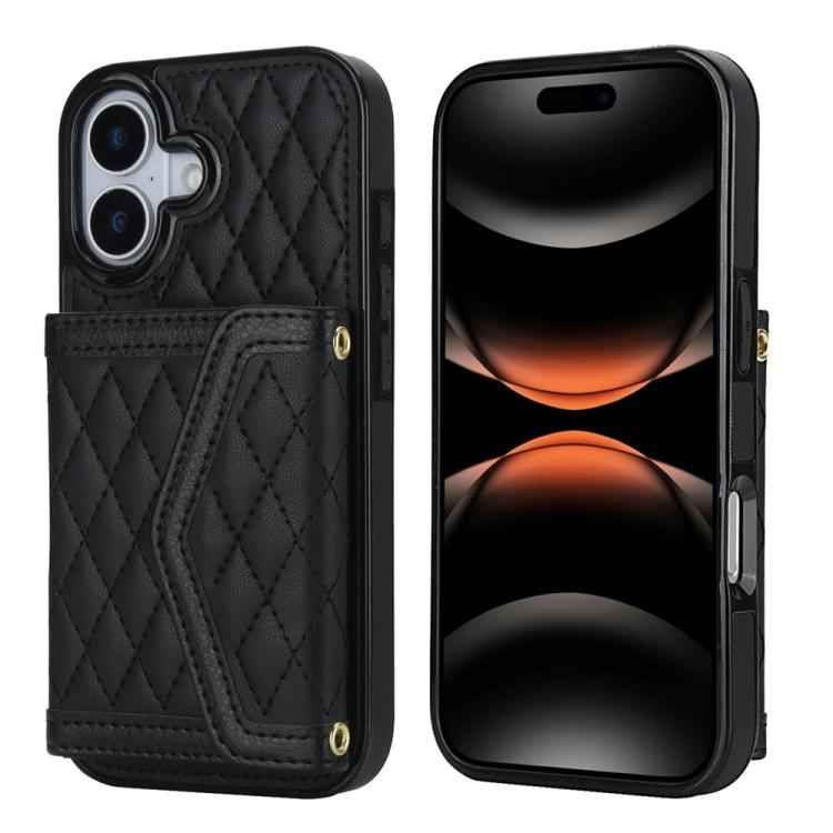 Splicing Rhombic Texture Card Bag Phone Case with Long Lanyard