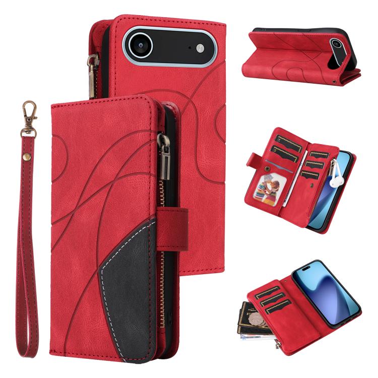 Dual-color 9 Card Slots Zipper Wallet Leather Phone Case