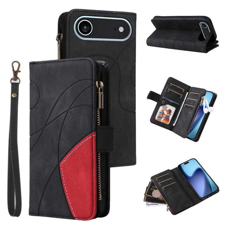 Dual-color 9 Card Slots Zipper Wallet Leather Phone Case