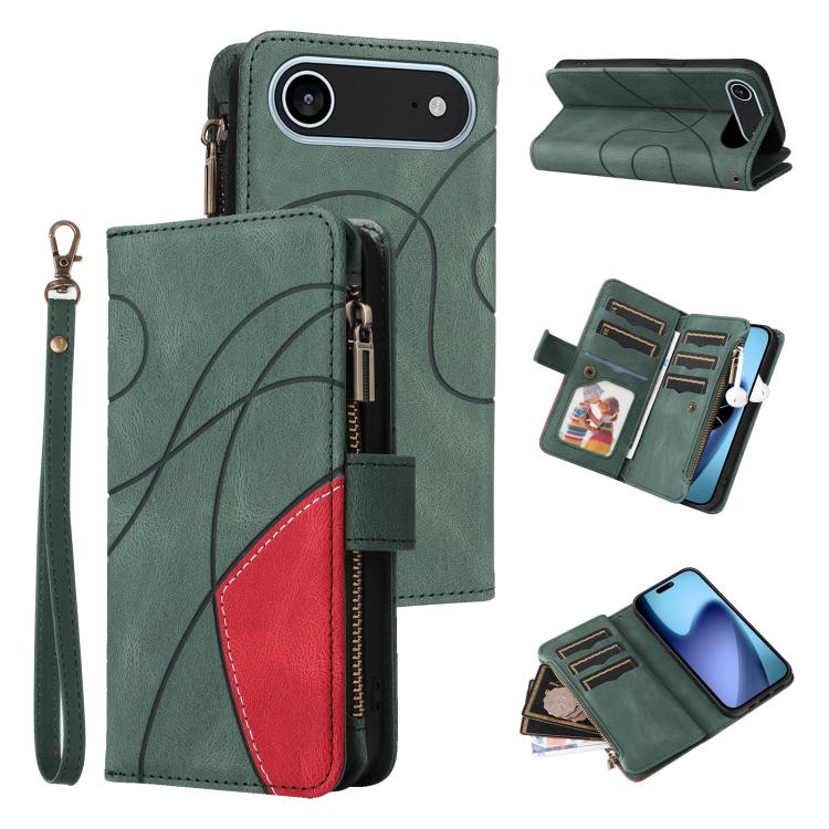 Dual-color 9 Card Slots Zipper Wallet Leather Phone Case