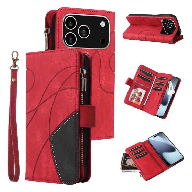 Dual-color 9 Card Slots Zipper Wallet Leather Phone Case