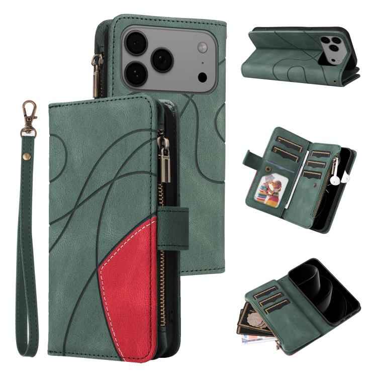 Dual-color 9 Card Slots Zipper Wallet Leather Phone Case