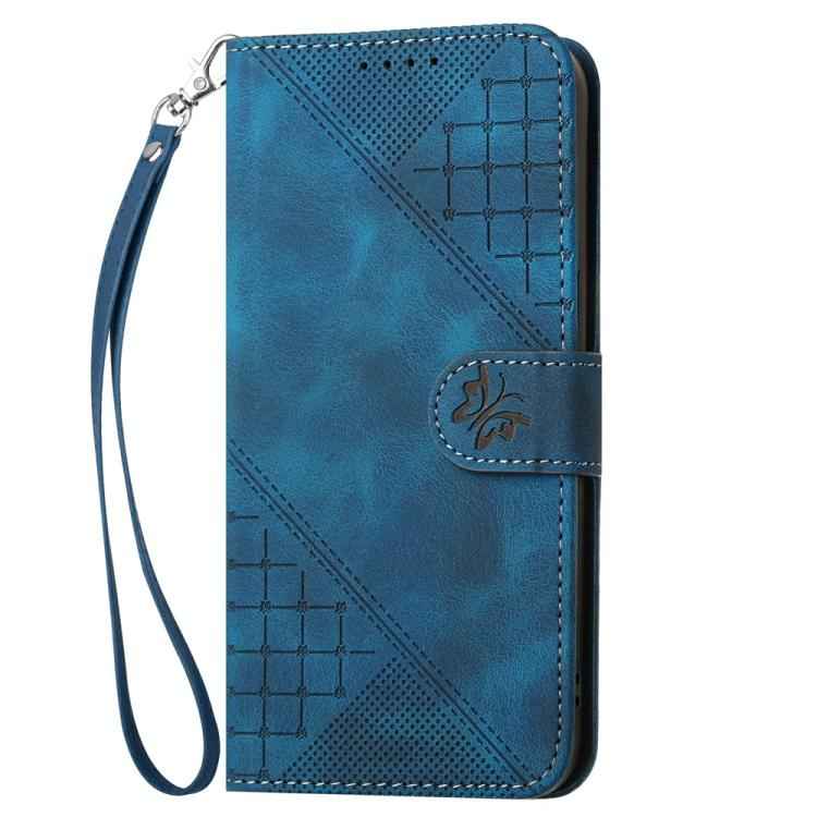 YX0080 Grid Butterfly Embossed Pattern Flip Leather Phone Case with Lanyard