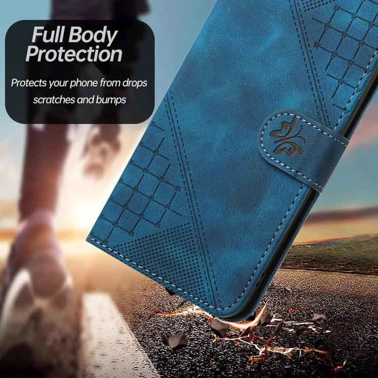 YX0080 Grid Butterfly Embossed Pattern Flip Leather Phone Case with Lanyard