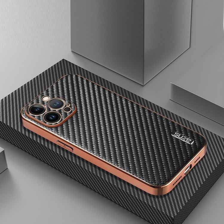 AZNS Electroplated Edge Carbon Fiber Texture Phone Case, For iPhone 13 Pro, For iPhone 13, For iPhone 12, For iPhone 12 Pro Max, For iPhone 12 Pro, For iPhone 11