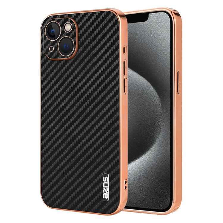 AZNS Electroplated Edge Carbon Fiber Texture Phone Case, For iPhone 13 Pro, For iPhone 13, For iPhone 12, For iPhone 12 Pro Max, For iPhone 12 Pro, For iPhone 11