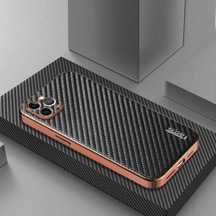 AZNS Electroplated Edge Carbon Fiber Texture Phone Case, For iPhone 11 Pro