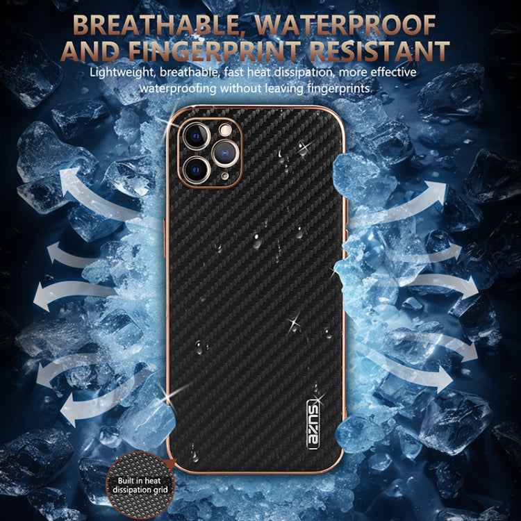 AZNS Electroplated Edge Carbon Fiber Texture Phone Case, For iPhone 11 Pro