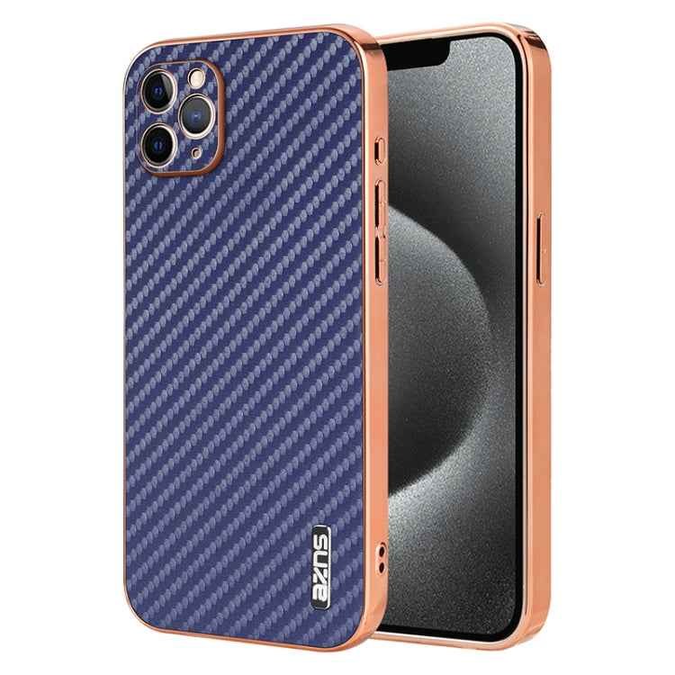 AZNS Electroplated Edge Carbon Fiber Texture Phone Case, For iPhone 11 Pro