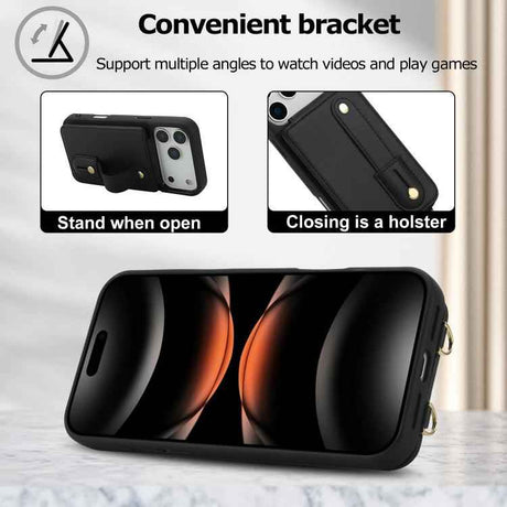 Wristband Vertical Flip Wallet Back Cover Phone Case with Long Lanyard