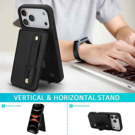Wristband Vertical Flip Wallet Back Cover Phone Case with Long Lanyard