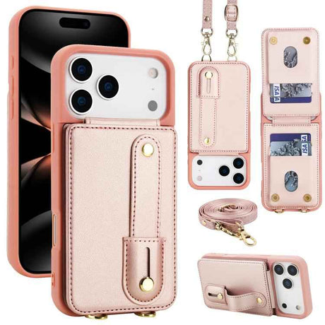 Wristband Vertical Flip Wallet Back Cover Phone Case with Long Lanyard