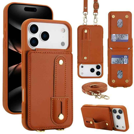 Wristband Vertical Flip Wallet Back Cover Phone Case with Long Lanyard