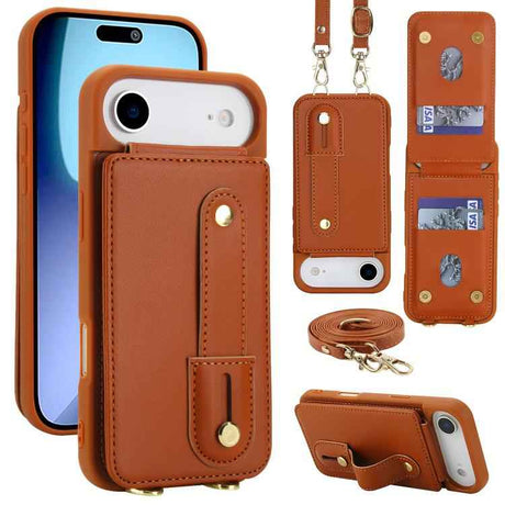 Wristband Vertical Flip Wallet Back Cover Phone Case with Long Lanyard