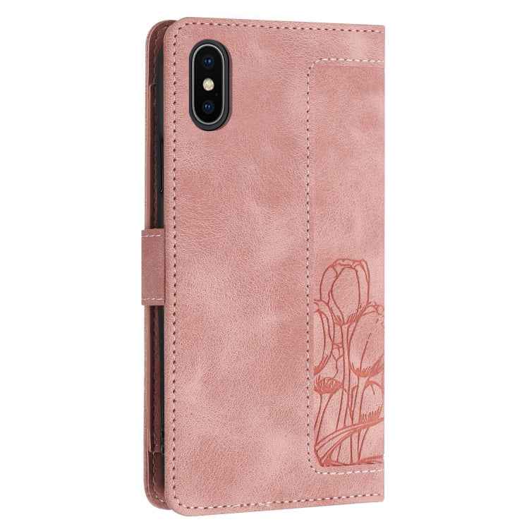 Tulips Embossed Leather Phone Case with Lanyard