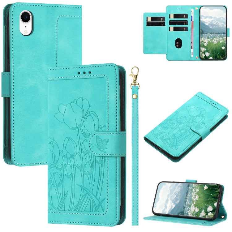 Tulips Embossed Leather Phone Case with Lanyard