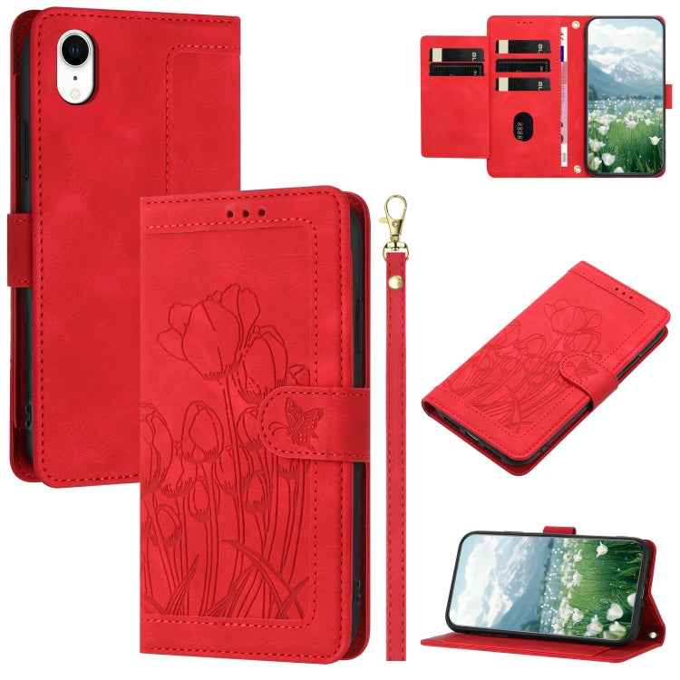 Tulips Embossed Leather Phone Case with Lanyard