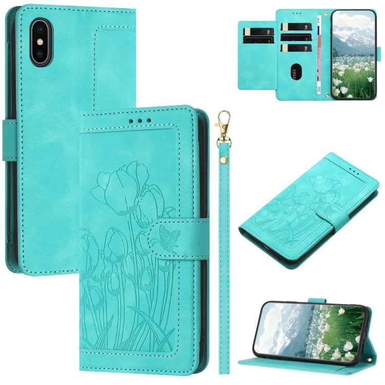 Tulips Embossed Leather Phone Case with Lanyard