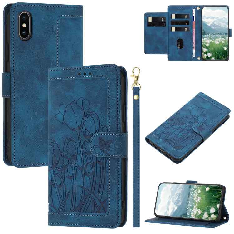 Tulips Embossed Leather Phone Case with Lanyard